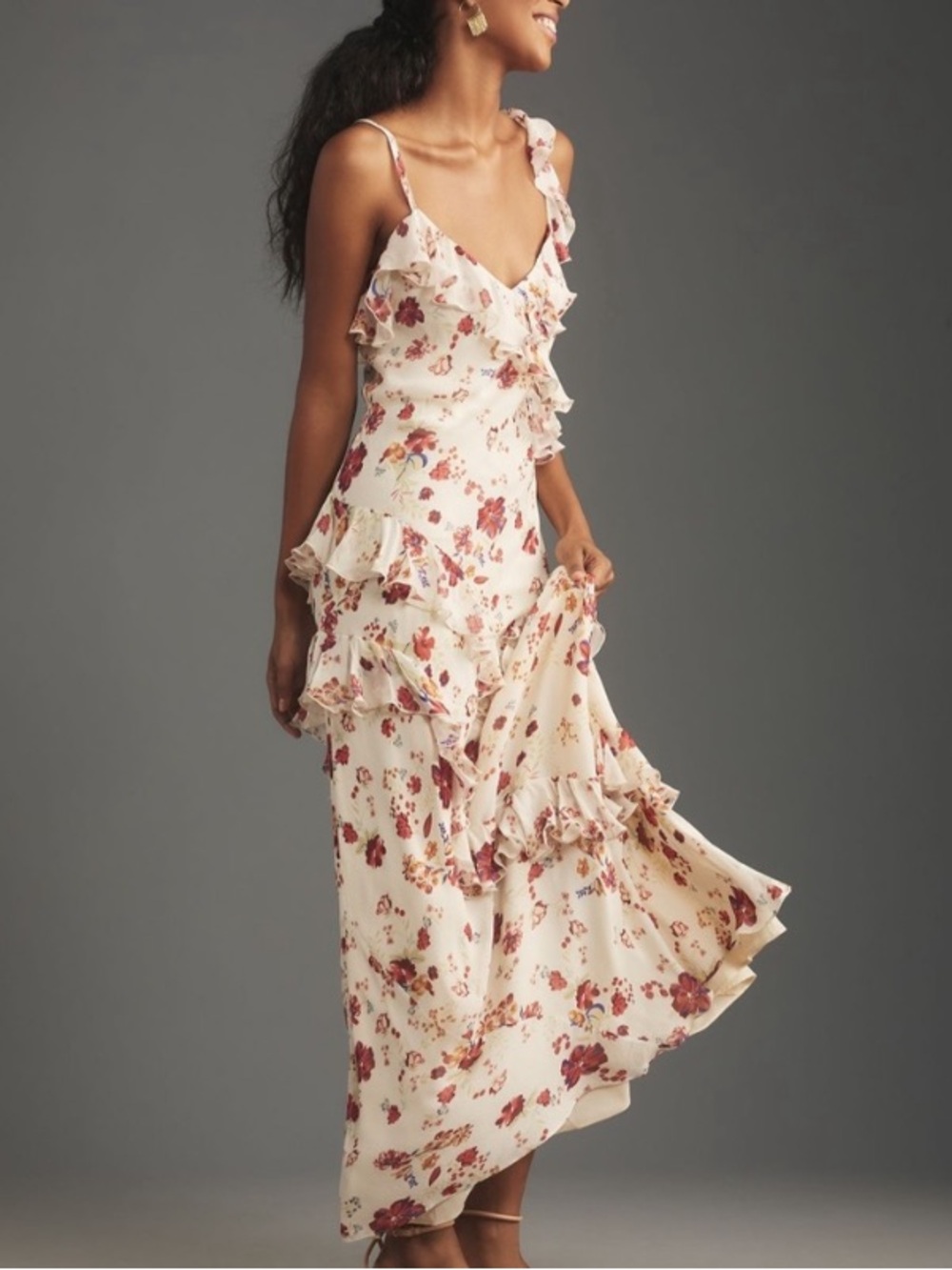 New Let Me Be Floral Ruffle Maxi Dress Sz 8